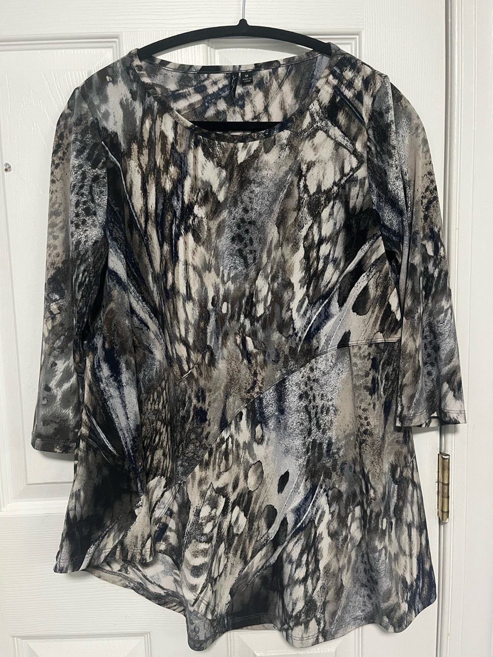Venini Abstract Tunic Top in Black, Gray and Taupe